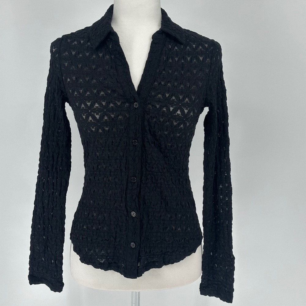 Sanctuary Black Textured Lace Knit Button Up Cardigan Shirt Top Womens Size S‎